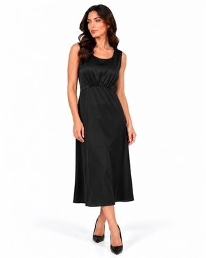 Elegant black dress in rayon viscose and linen blend | Dresses - 1