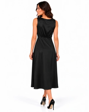 Elegant black dress in rayon viscose and linen blend | Dresses - 2
