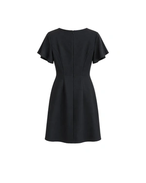 Elegant black dress with a clean silhouette and pleated detail | Dresses - 3