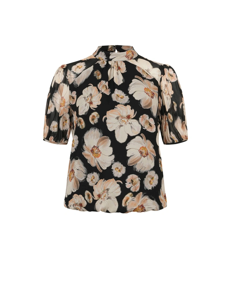 Elegant blouse with floral motifs on a black background | Blouses and Shirts