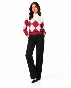 Pulover elegant cu model argyle în nuanțe de albastru și crem | Pulovere - 1