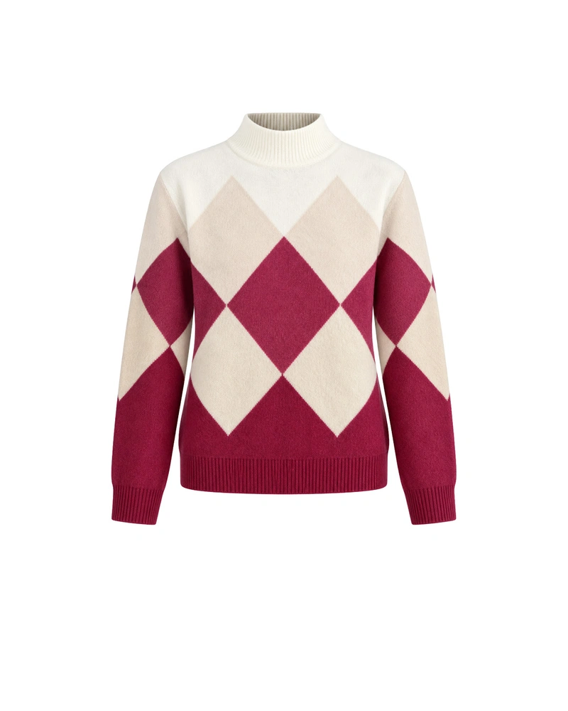Pulover elegant cu model argyle în nuanțe de albastru și crem | Pulovere