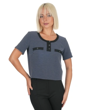 Elegant blue blouse with contrasting black details | Blouses and Shirts - 3