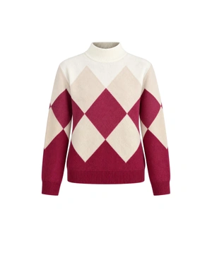 Elegant burgundy and pink diamond-pattern sweater | Pulls | Dika.bg Elegant burgundy and pink diamond-pattern sweater | Pulls