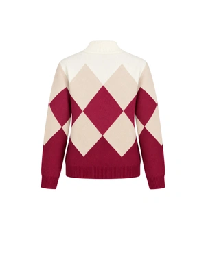 Elegant burgundy and pink diamond-pattern sweater | Pulls | Dika.bg - 3 Elegant burgundy and pink diamond-pattern sweater | Pulls - 3