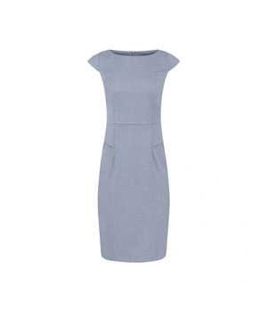 ელეგანტური საქმიანი კაბა, მიდი სიგრძის, ნაცრისფერ-ლურჯ ფერებში | საქმიანი - 6