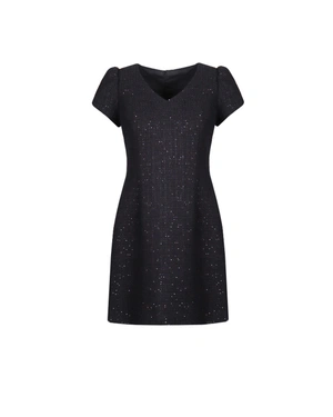 Elegant dress in black cotton tweed with subtle sequins | Dresses - 5