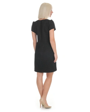 Elegant dress in black cotton tweed with subtle sequins | Dresses - 8