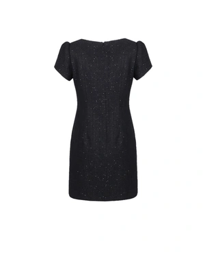 Elegant dress in black cotton tweed with subtle sequins | Dresses - 9