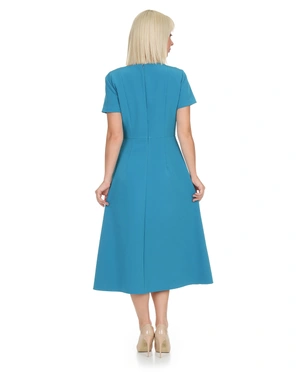 Elegant dress in crystal turquoise with an artistic collar | Dresses - 10