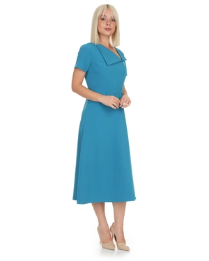 Elegant dress in crystal turquoise with an artistic collar | Dresses - 11