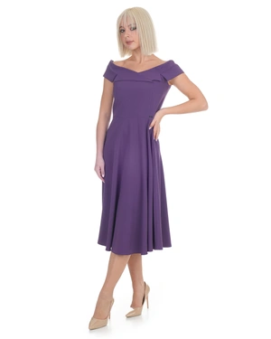 Elegant dress with dropped shoulders in dark purple. | Dresses - 7