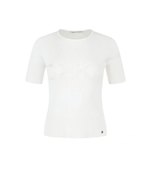 Елегантен плетен топ с къс ръкав в петролно синьо | Плетива - 3