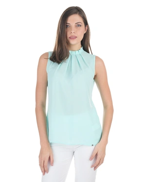 Elegant mint sleeveless blouse with high neckline | Blouses - 1