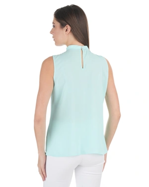 Elegant mint sleeveless blouse with high neckline | Blouses - 3