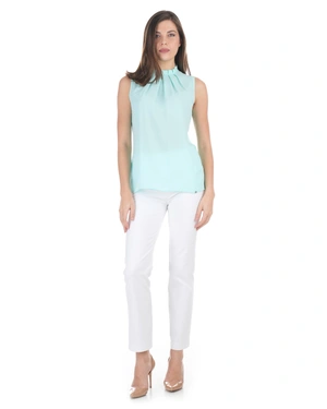 Elegant mint sleeveless blouse with high neckline | Blouses - 4