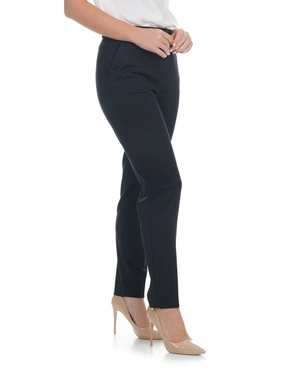 Elegant navy blue business trousers with a tapered leg and very fine stripes | Trousers and Leggings - 2