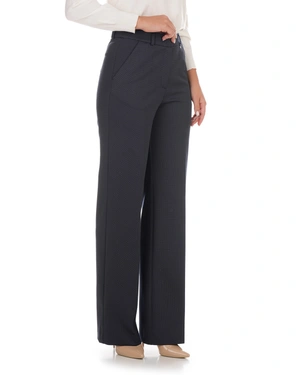 Pantaloni eleganți bleumarin pentru femei, cu croială dreaptă și tiv | Pantaloni | Dikastore.ro - 1 Pantaloni eleganți bleumarin pentru femei, cu croială dreaptă și tiv | Pantaloni - 1