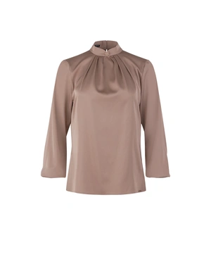 Elegant satin blouse in champagne with a draped neckline | Blouses | Dika.bg Elegant satin blouse in champagne with a draped neckline | Blouses