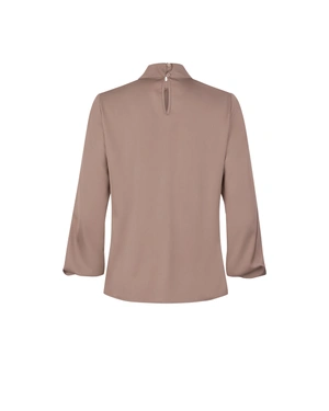 Elegant satin blouse in champagne with a draped neckline | Blouses | Dika.bg - 1 Elegant satin blouse in champagne with a draped neckline | Blouses - 1