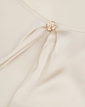 Elegant satin blouse in ecru with a relaxed silhouette and statement cuffs | Blouses | Dika.bg - 5 Elegant satin blouse in ecru with a relaxed silhouette and statement cuffs | Blouses - 5