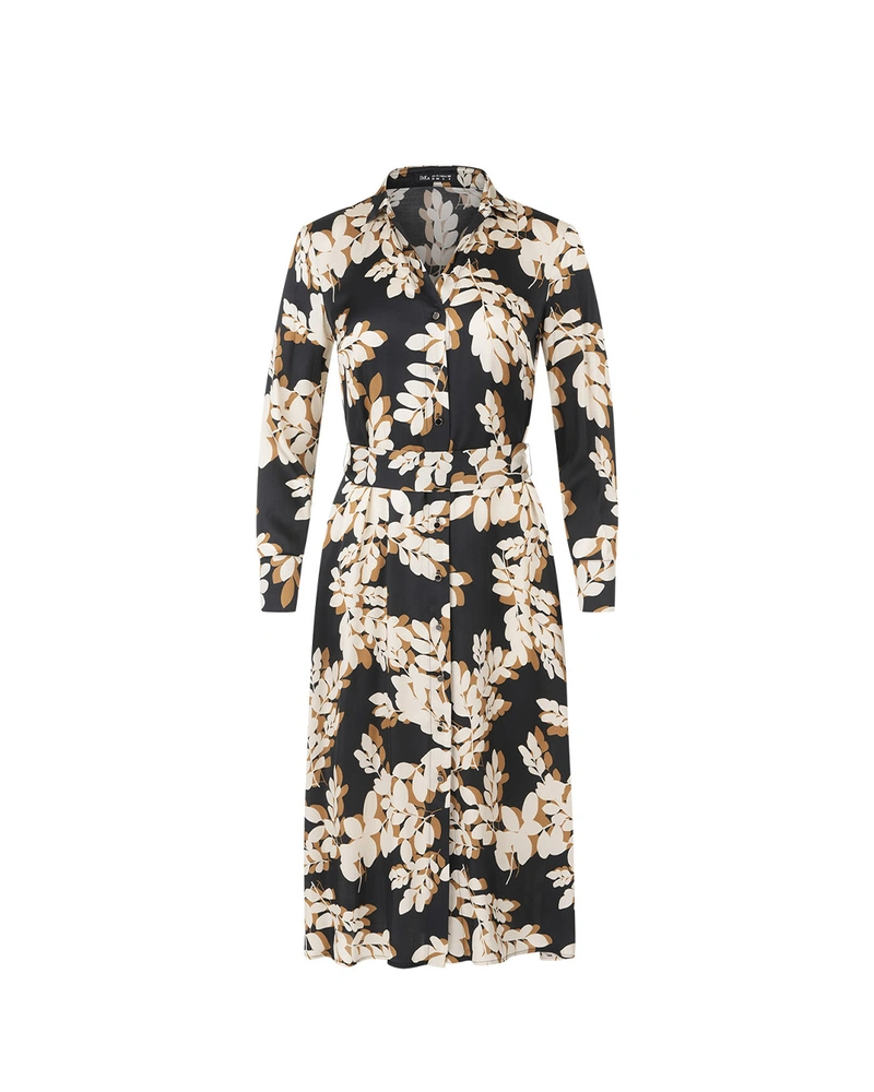 Elegant shirt dress with stylized floral motifs in contrasting colors | All products