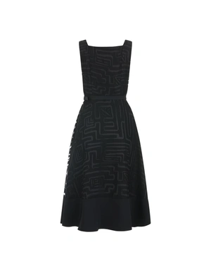 Elegant sleeveless black jacquard dress with a textured pattern | Dresses - 1