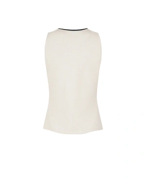 Elegant sleeveless top with contrasting tie detail at the neckline in ecru | T-shirts - 5