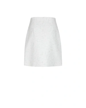 Elegant straight above-the-knee skirt in white cotton tweed with fine sequins | Skirts and Shorts - 3