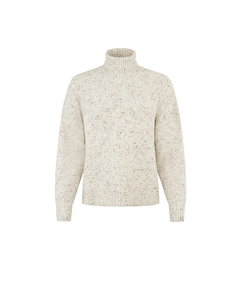Elegant sweater with high neckline in beige melange, made with wool | Knitwear