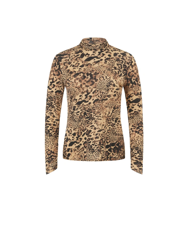 Elegant top with leopard print, made of lyocell and wool | T-shirts