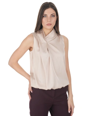 Elegant women's blouse with a draped neckline in a champagne shade | Blouses - 2