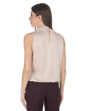 Elegant women's blouse with a draped neckline in a champagne shade | Blouses - 3