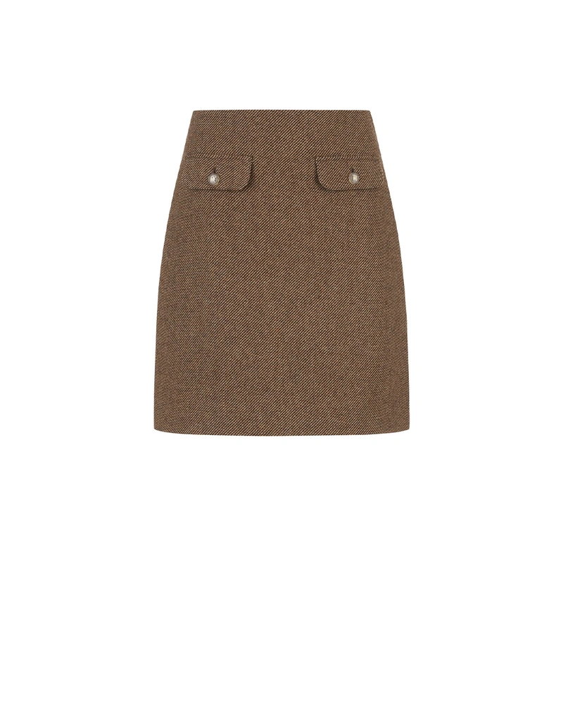 Elegant wool skirt with A-line silhouette in beige-brown | All products