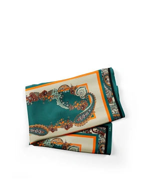 Elongated scarf in petrol green, with Indian motifs | Scarfs - 2