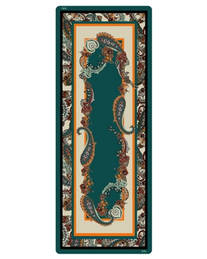 Elongated scarf in petrol green, with Indian motifs | Scarfs - 3