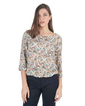 Ethereal viscose blouse with abstract print in beige and light turquoise | Blouses - 1