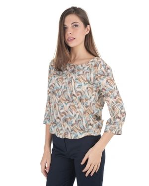 Ethereal viscose blouse with abstract print in beige and light turquoise | Blouses - 2