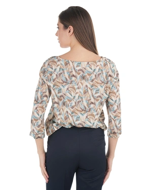 Ethereal viscose blouse with abstract print in beige and light turquoise | Blouses - 3
