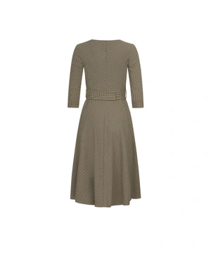 Feminine dress in fine beige check with defined waist | Dresses and Jumpsuits - 1