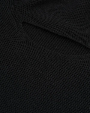 Fine black sweater with neckline cut-out | Knitwear - 2