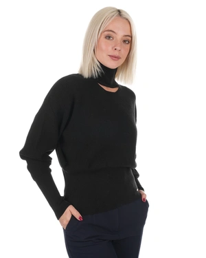Fine black sweater with neckline cut-out | Knitwear - 3