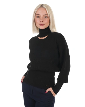 Fine black sweater with neckline cut-out | Knitwear - 4