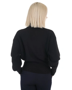 Fine black sweater with neckline cut-out | Knitwear - 5