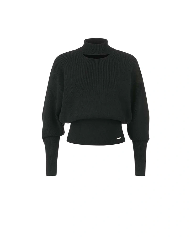 Fine black sweater with neckline cut-out | Knitwear