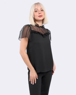 Bluză din șifon cu puncte fine |  - 5