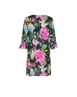 Fine rayon dress with abstract print on black background | Dresses and Jumpsuits - 1