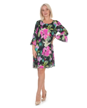 Fine rayon dress with abstract print on black background | Dresses and Jumpsuits - 3