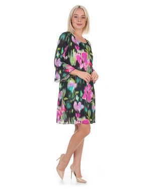 Fine rayon dress with abstract print on black background | Dresses and Jumpsuits - 4