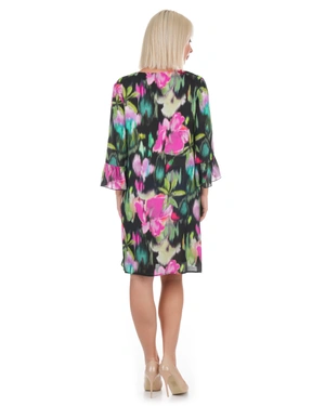 Fine rayon dress with abstract print on black background | Dresses and Jumpsuits - 5